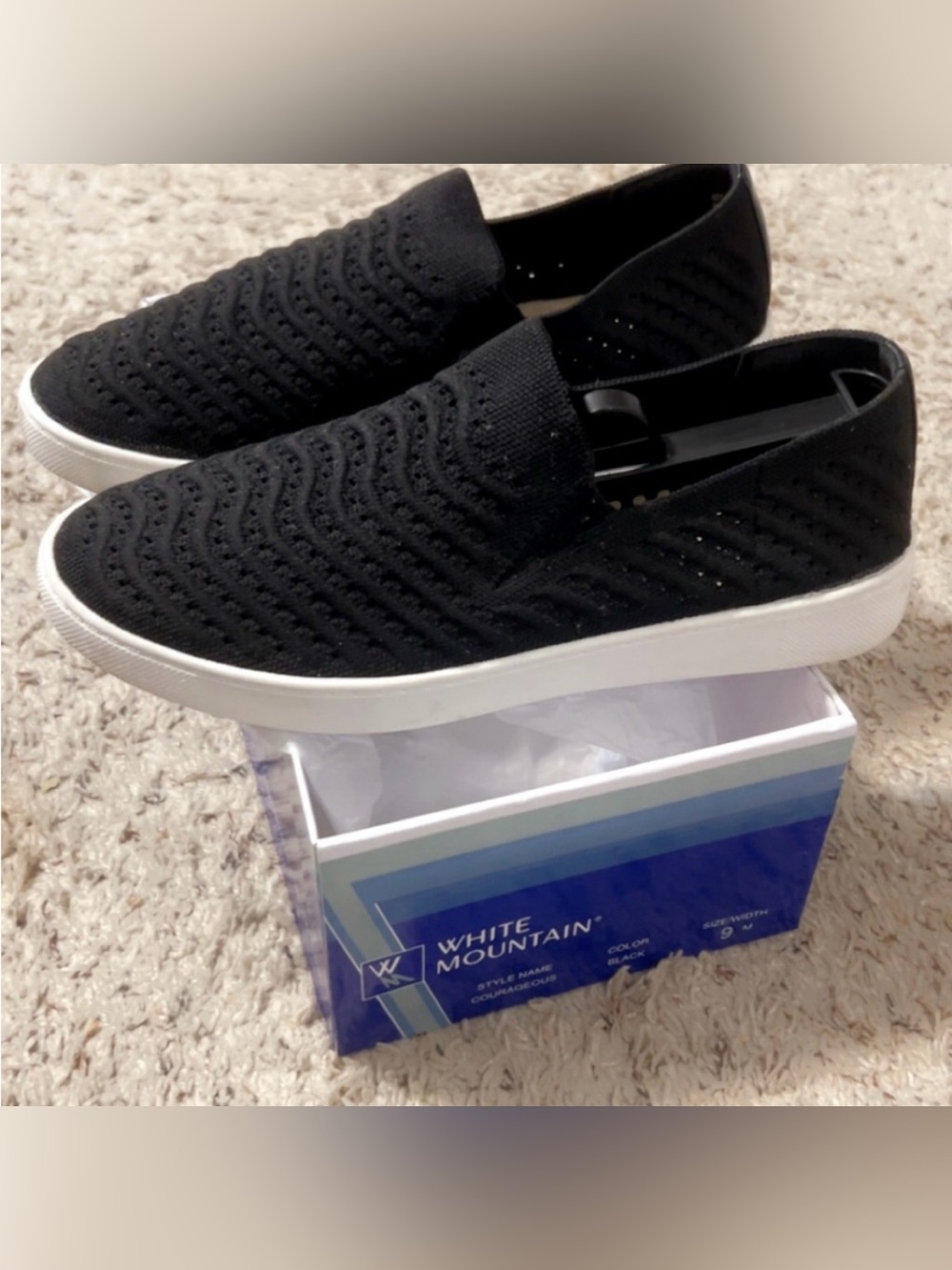 White Mountain Black Knit Slip-On Sneakers with White Sole